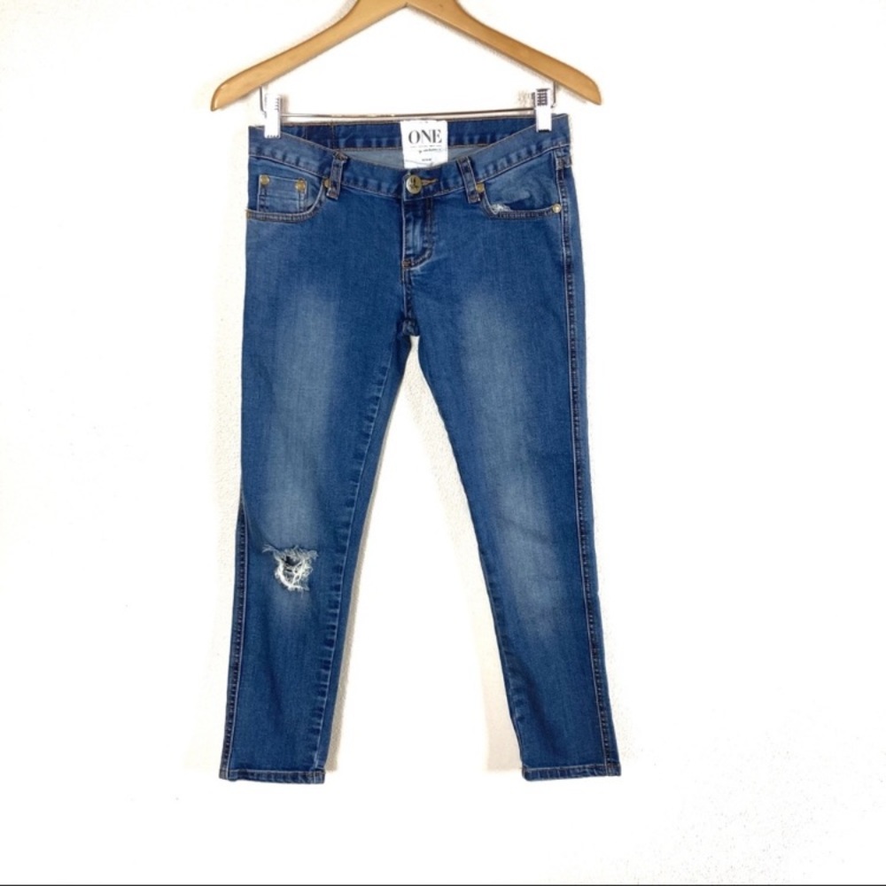 One by One Teaspoon Skinny Jeans Medium Wash Destructed Denim Women’s Sz 26